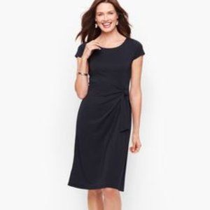 Talbots, Navy Blue Faux Wrap Jersey Shift with Cap Sleeves, Size PL